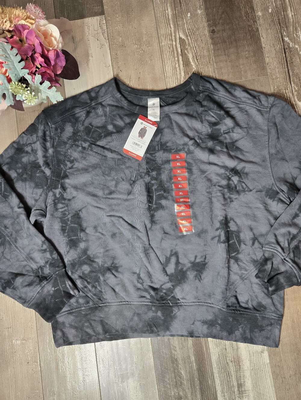 NWT Member’s Mark Women’s Dark Gray Tie‑Dye Crewneck Sweatshirt – Size XL
